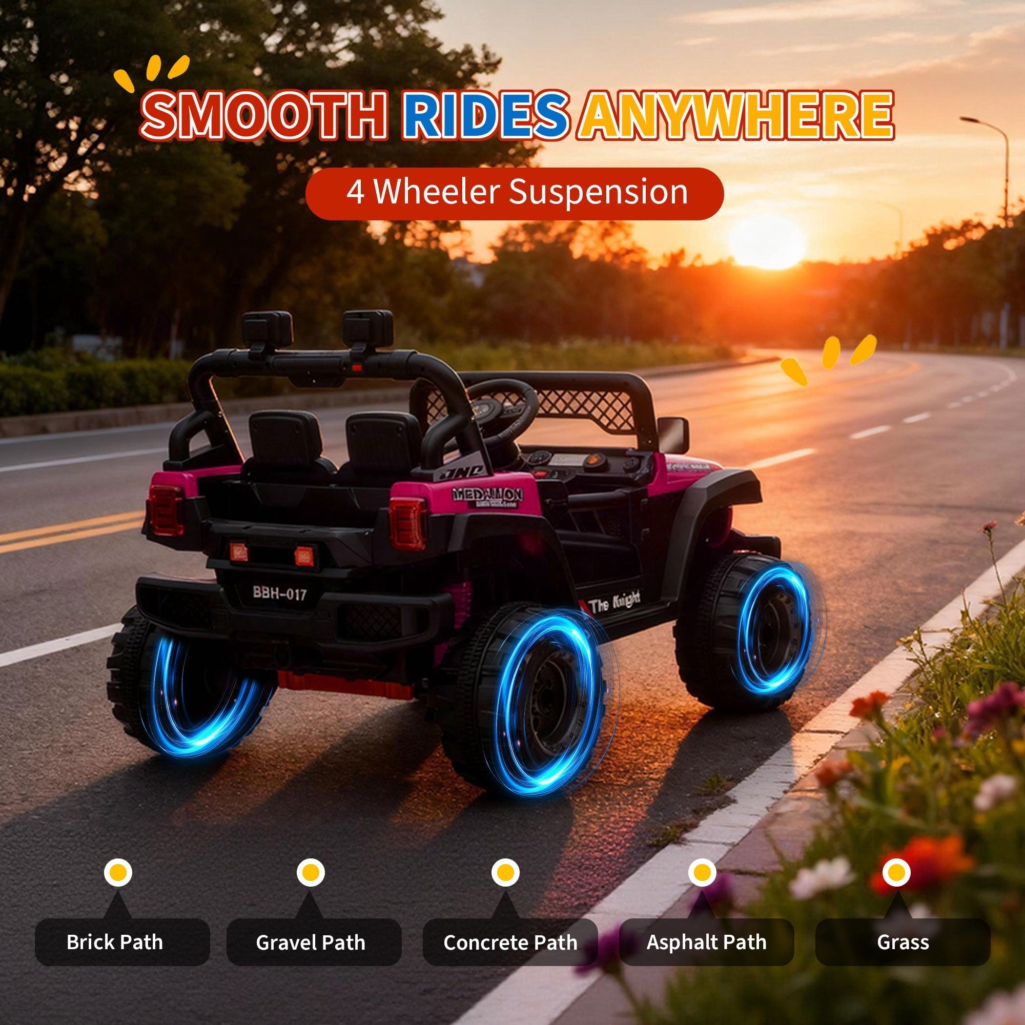 Garvee 12V Kids Electric Ride-On Truck – Dual 550W Motors, 3 Speeds, Remote Control, Spring Suspension, LED Lights, Music Player, Safety Belt – Battery Powered Car for Kids Ages 3-8, Rose