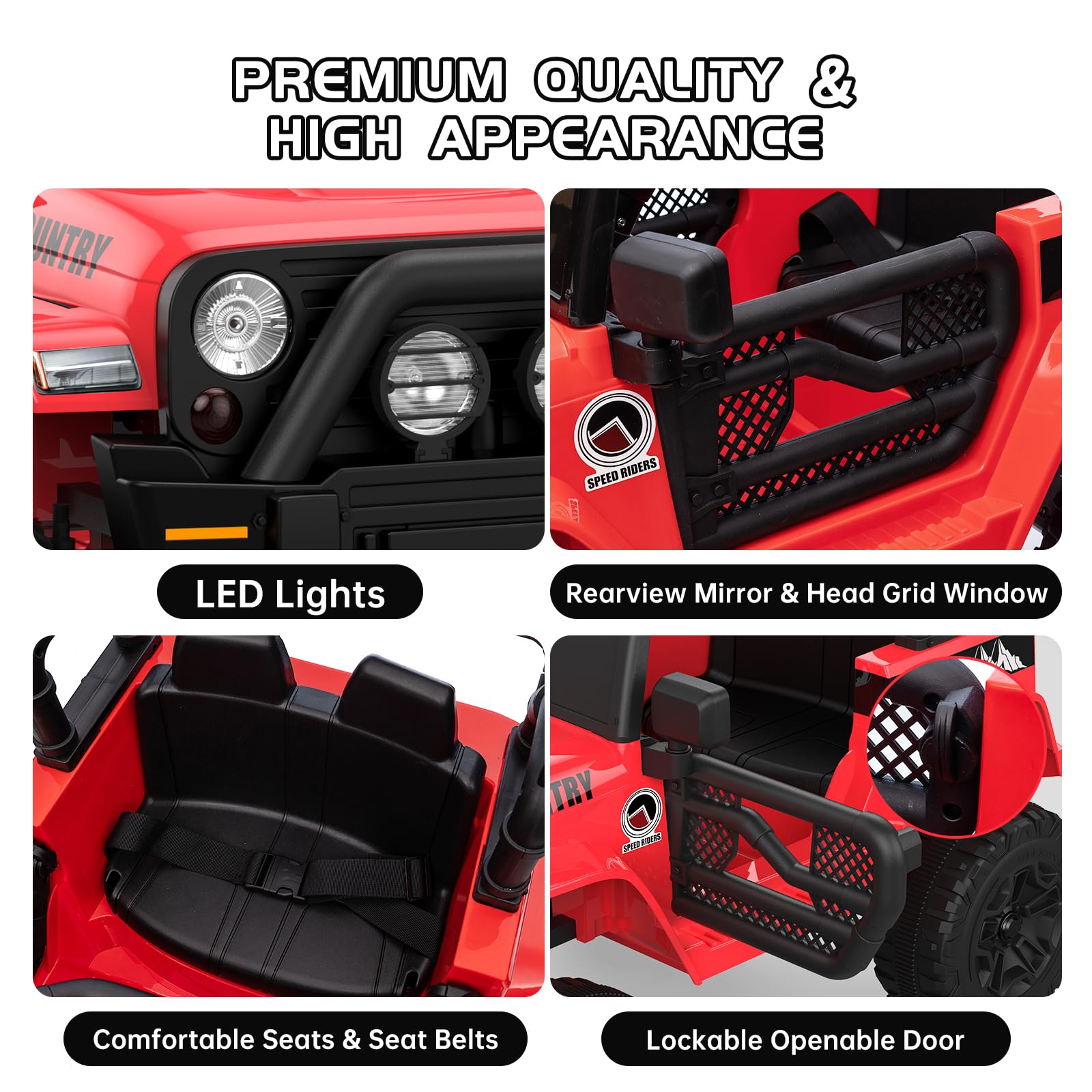 Garvee Ride - P Series: 12V Kids Ride On Truck Car w/Parent Remote Control, Spring Suspension, Led Lights,3 Speed Adjustable, Kids Gift for Boys and Girls - Red