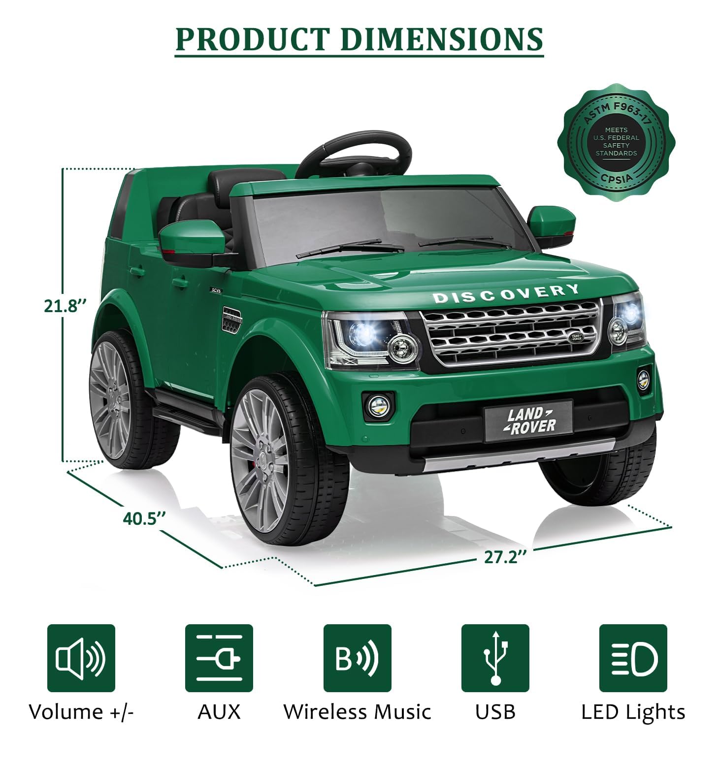 Garvee Ride - P Series: 12V 4.5 MPH, Parent Remote Control, Music Player, MP3, LED Lights, Green, 3-8 Years