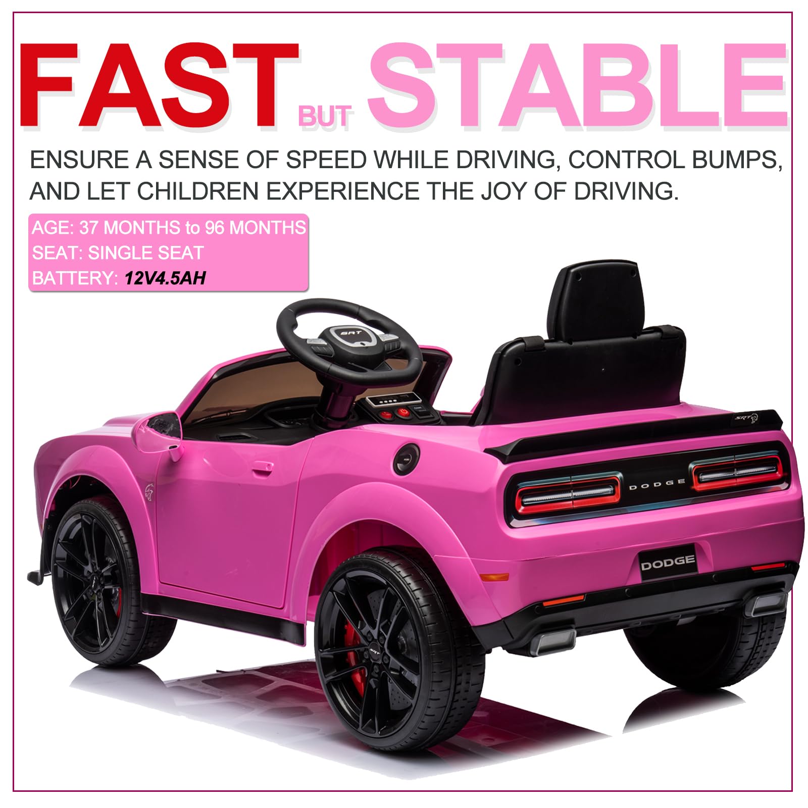 Garvee Ride - P Series: 12V Electric Vehicles Battery Powered with Remote Control, LED Lights, Bluetooth, MP3 for Boys Girls - Pink