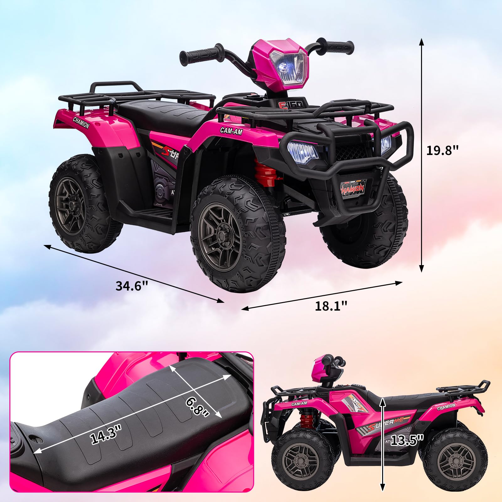 Garvee Ride - P Series: 12V Ride on ATV for Kids, Electric Vehicle for Toddlers,High/Low 2.2mph Safety Speed for Child, Forward/Backward,LED Light, Music,USB for Boys Girls Gift- Pink