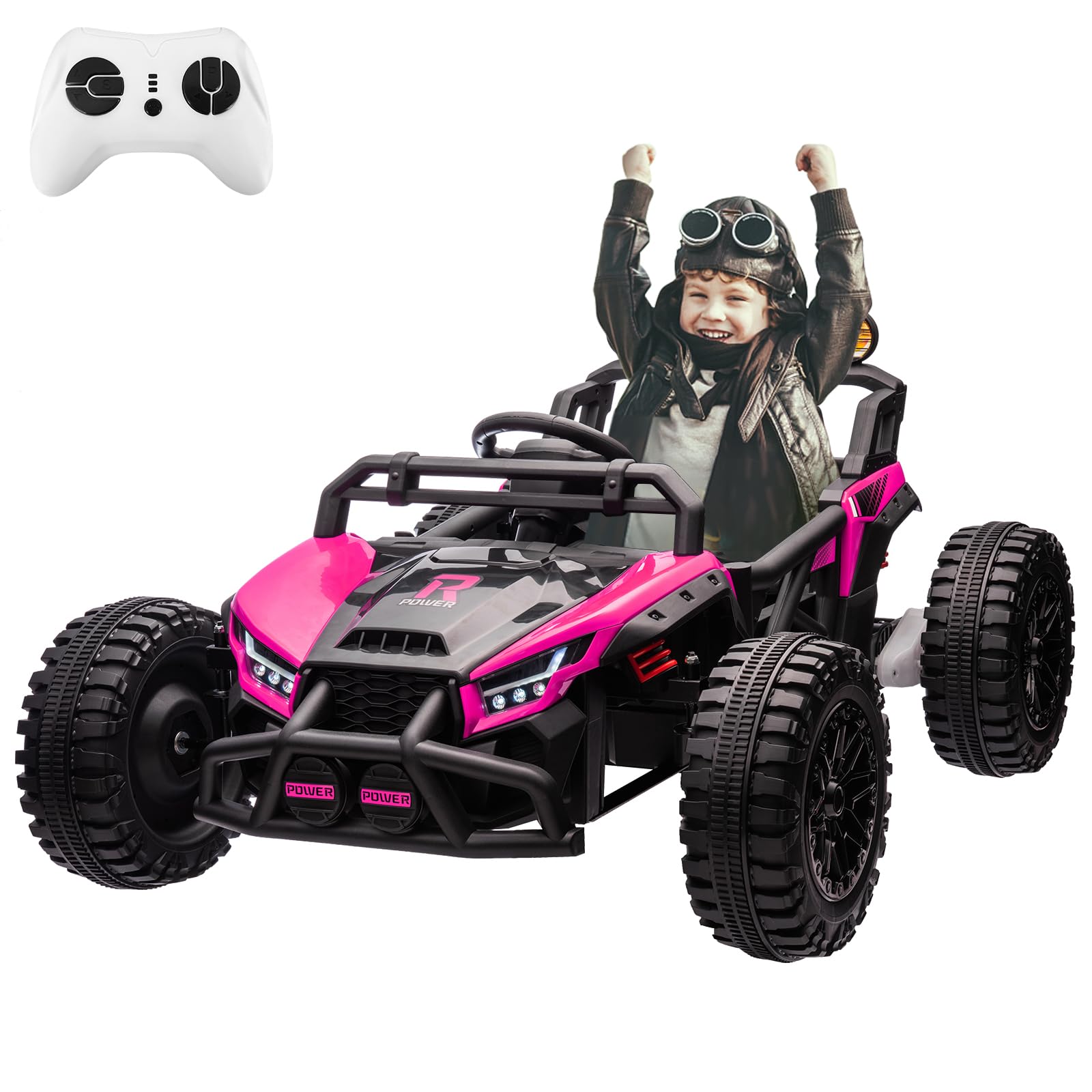 Garvee Ride - P Series: 24V Electric UTV,Ride On Toys for Big Kids,2x130W Powerful Electric Car with Remote Control, 4 Shock Absorbers,LED Lights,Music for Boys and Girls,Pink