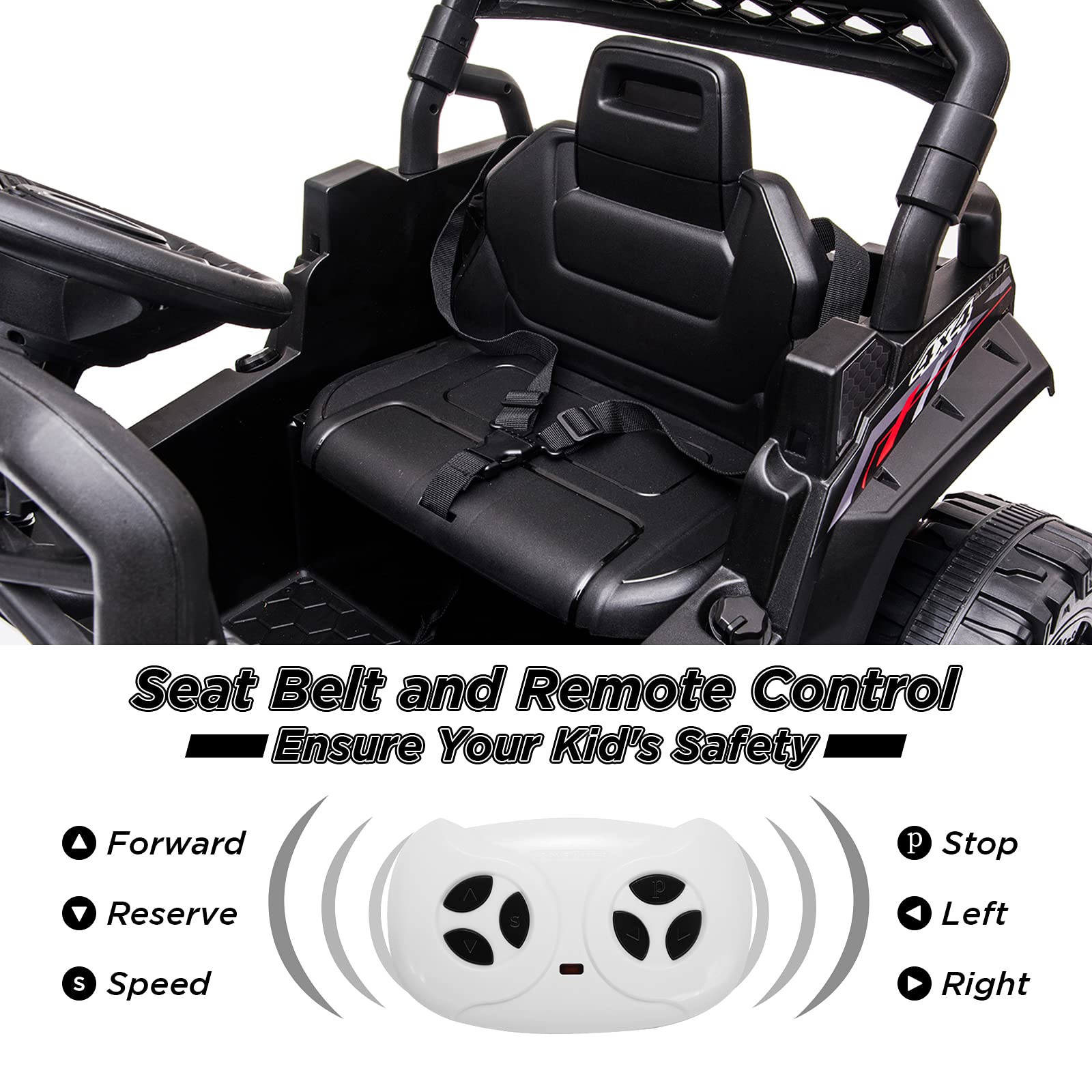 Garvee Ride - P Series: 12V Kids Car: Ride-On Truck, Remote, Suspension, LED, 1.8-3.7 MPH, MP3, Engine Sound, ASTM Certified, for 3-7 Years - Black