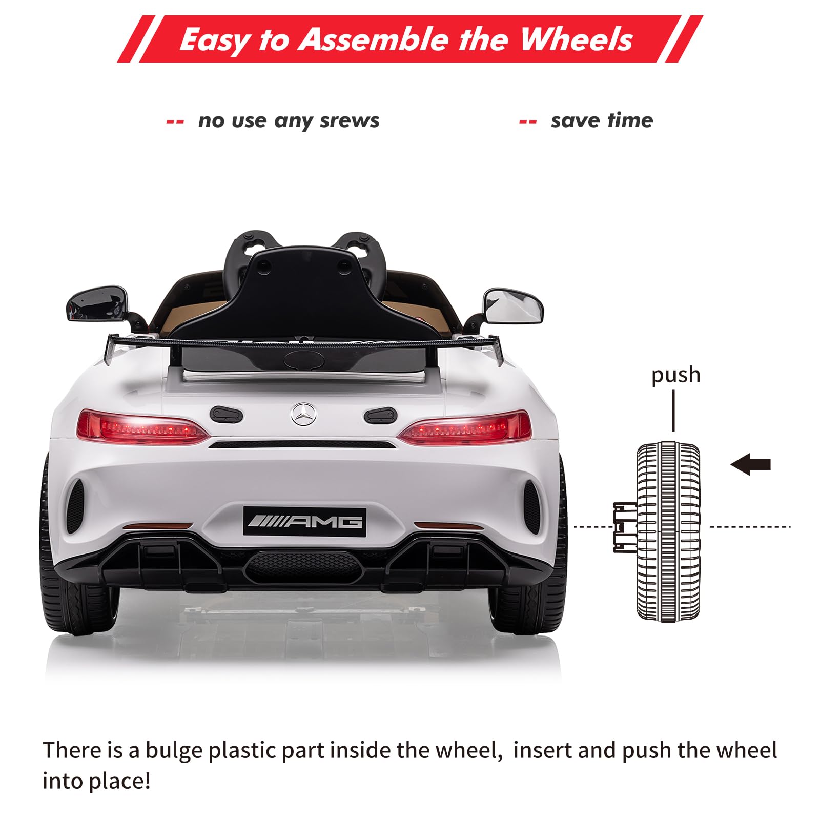 Garvee Ride on Car for Kids with Remote Contorl, 12V Licensed Benz AMG Electric Vehicles Battery Powered Sports Car,Sound System, LED Headlights,One Button Assemble Wheels for 3-8 Years Boys Girls - White