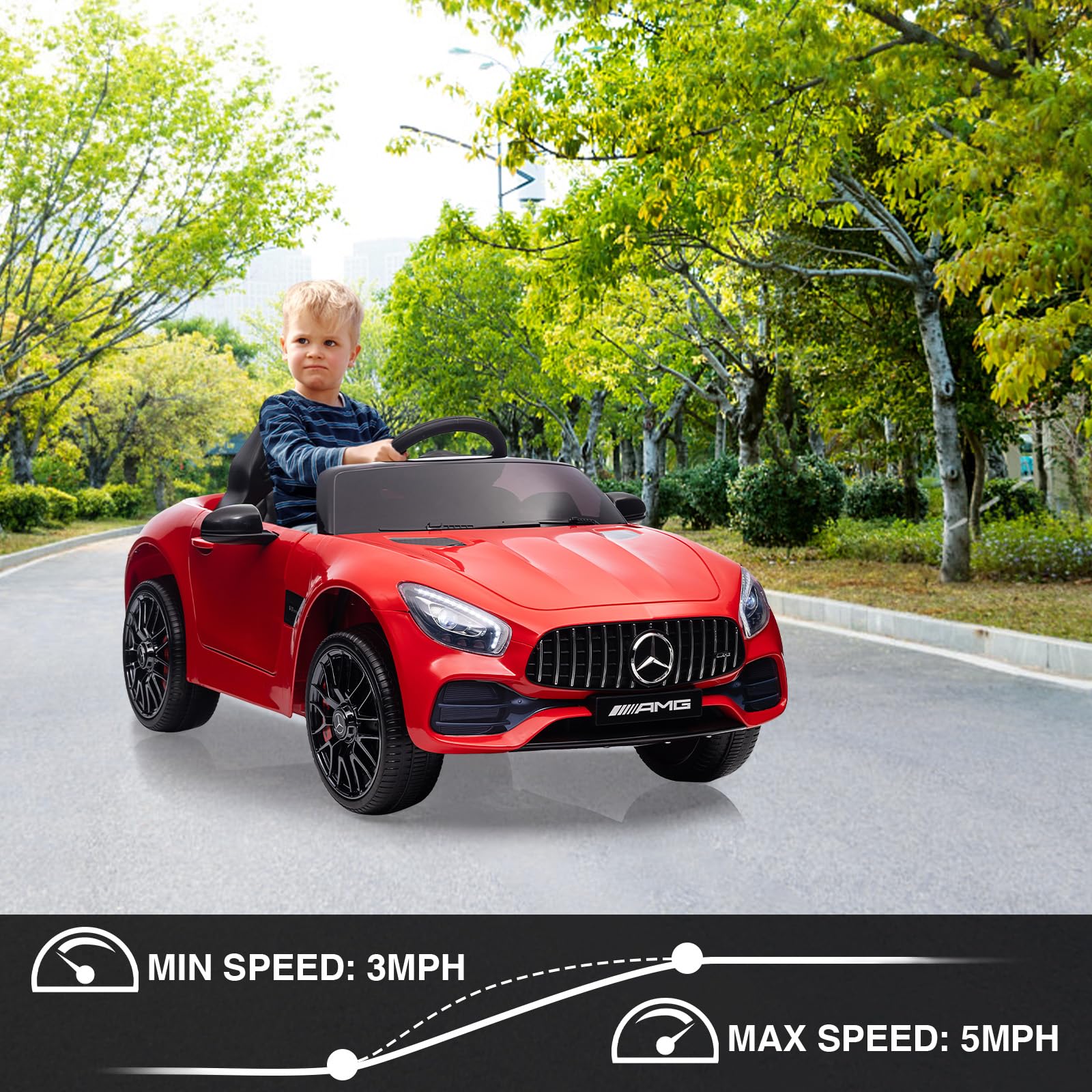 Garvee Ride Car for Kids, 12V Power Battery Electric Vehicles for 3-7 Toddlers, Licensed Mercedes-Benz with Remote Control, MP3 Player - Red