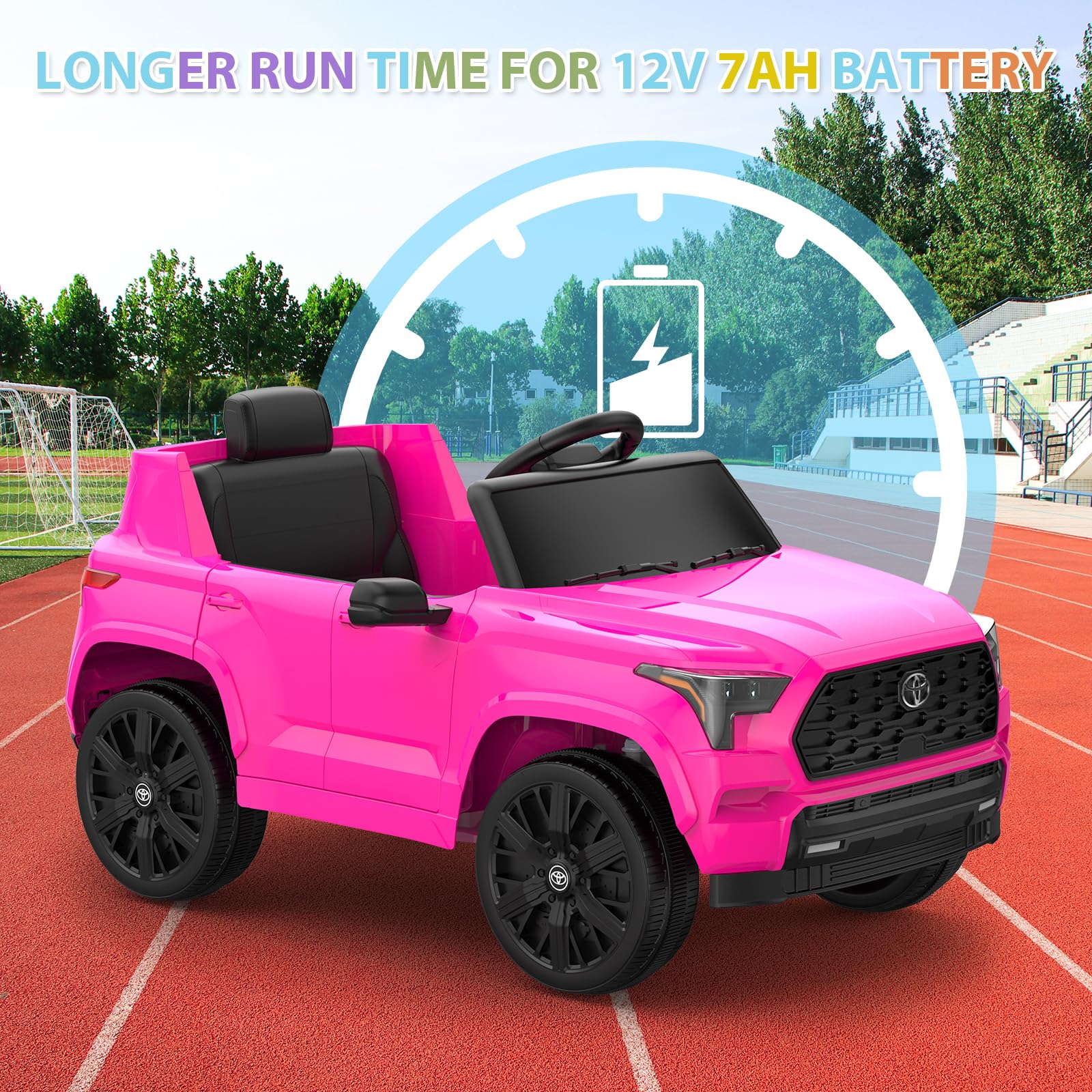 Garvee Ride on Truck Car, 12V Licensed Toyota Electric Cars for Kids, Ride on Toys with Remote Control, Spring Suspension, LED Lights, Bluetooth, 3 Speeds - Rose