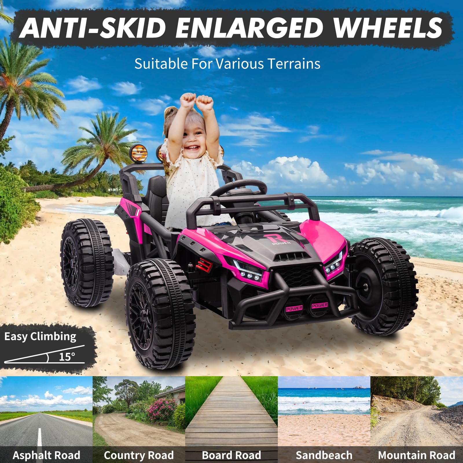 Garvee Ride - P Series: 24V Electric UTV,Ride On Toys for Big Kids,2x130W Powerful Electric Car with Remote Control, 4 Shock Absorbers,LED Lights,Music for Boys and Girls,Pink