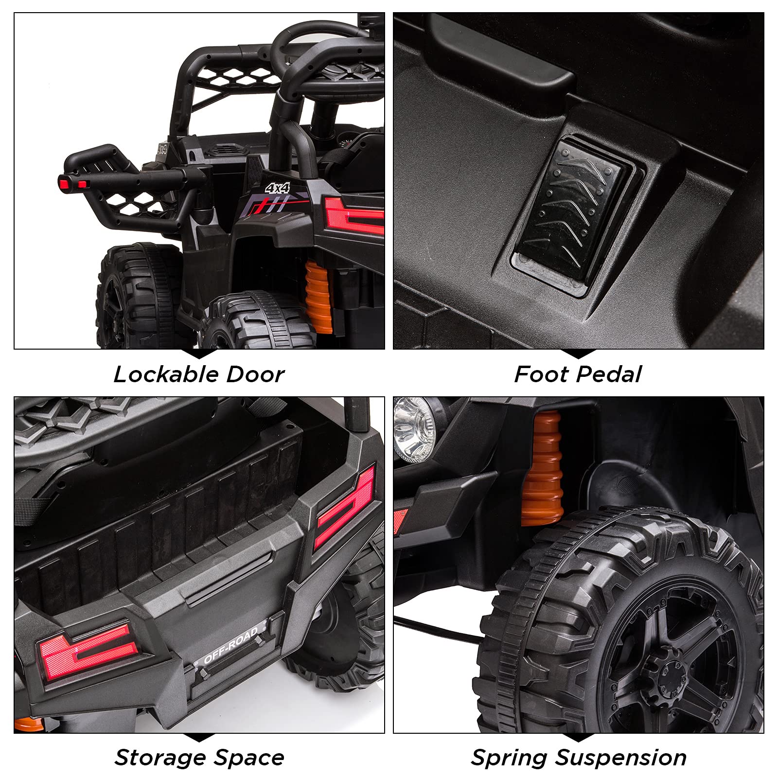 Garvee Ride - P Series: 12V Kids Car: Ride-On Truck, Remote, Suspension, LED, 1.8-3.7 MPH, MP3, Engine Sound, ASTM Certified, for 3-7 Years - Black