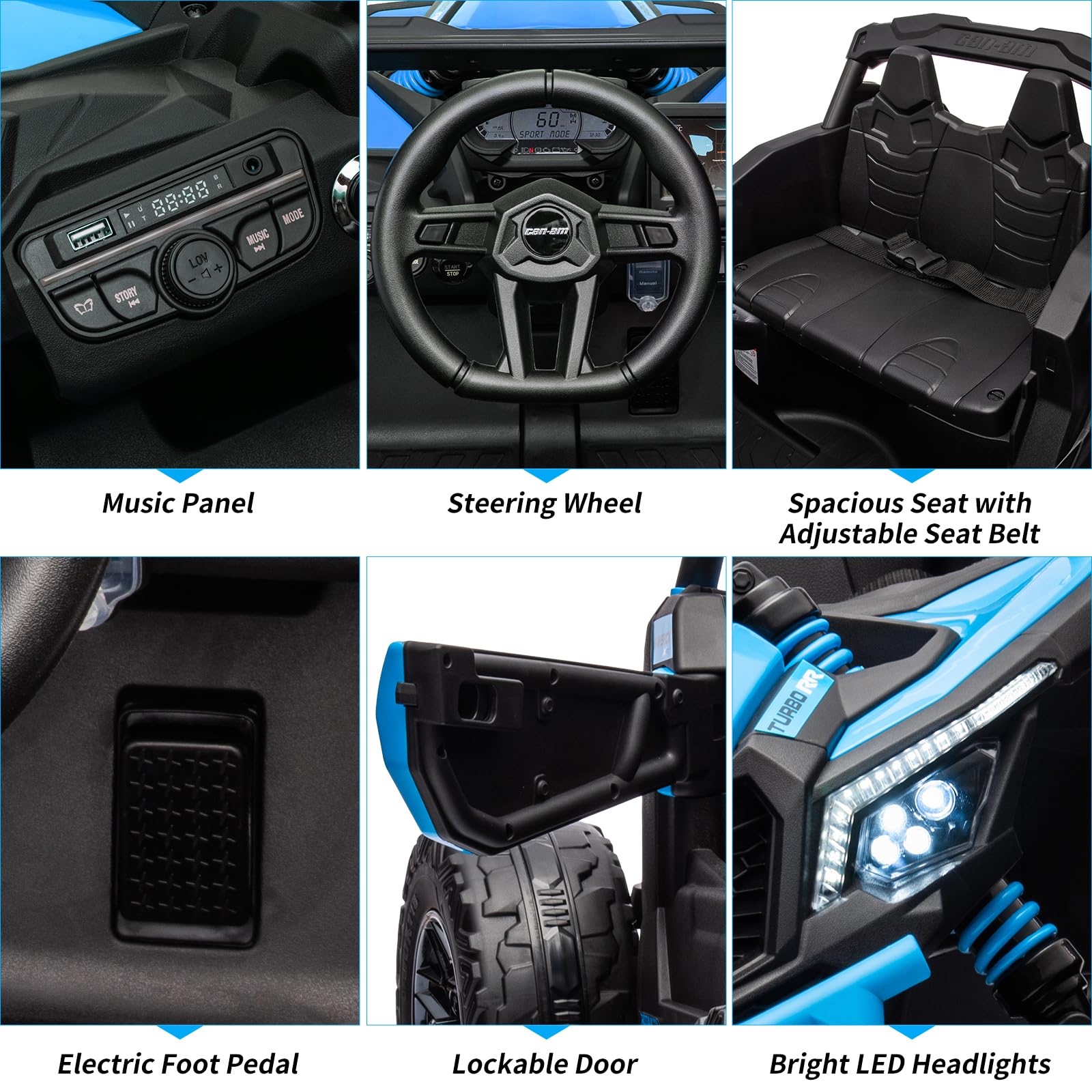 Garvee Ride - P Series: 12V Can-Am Ride-On UTV: Remote Control, Large Seat, Music, LED Lights, Spring Suspension, for Boys & Girls - Blue