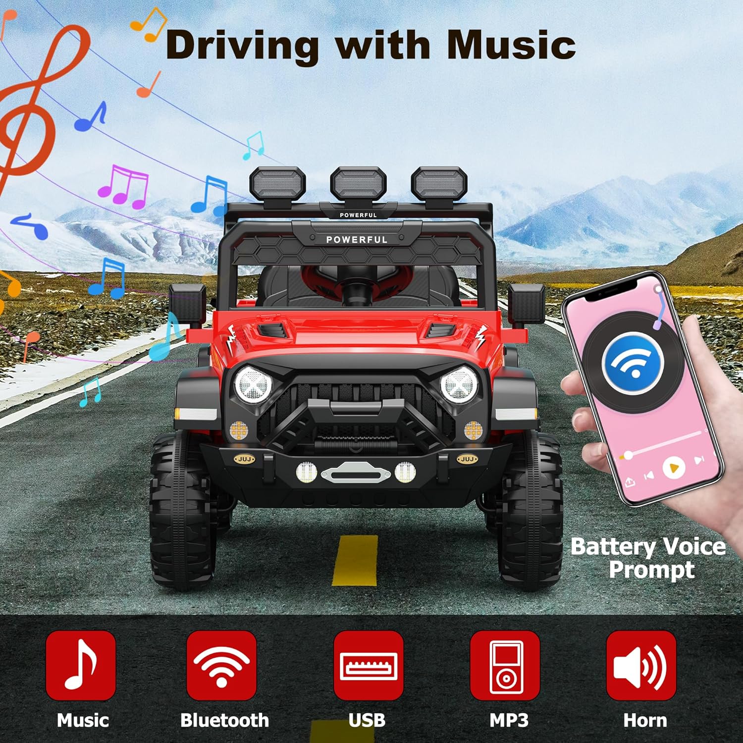 Garvee Ride - P Series: 3-6, Ride on Car with 2.4G Remote Control, 12V Battery Powered Electric Car for kids with 3 Adjustable Speeds, Soft Start, Battery Display, Music, Red