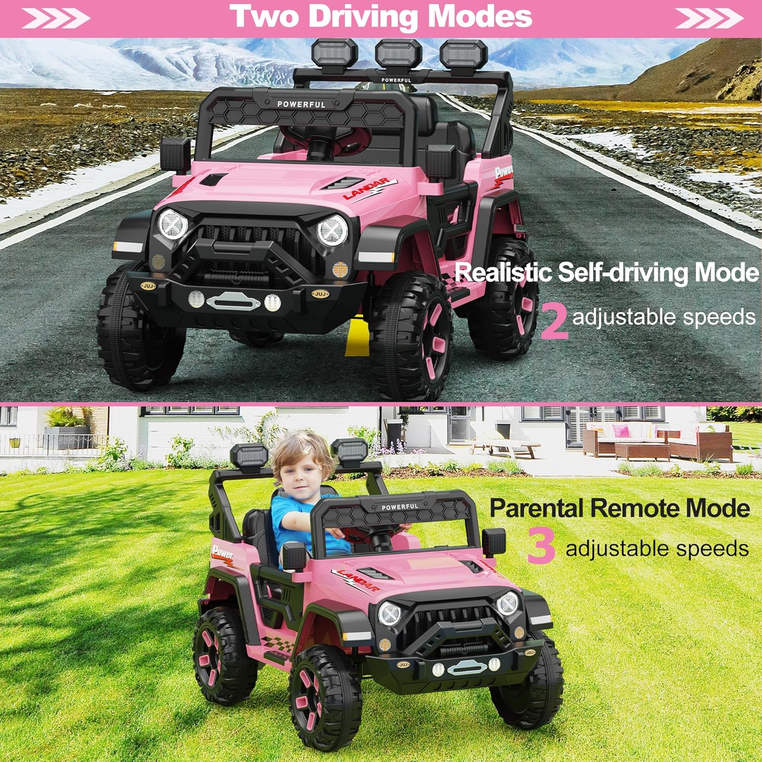 Garvee Ride - P Series: 3-6, Ride on Car with 2.4G Remote Control, 12V Battery Powered Electric Car for Kids with 3 Adjustable Speeds, Soft Start, Battery Display, Music, Pink
