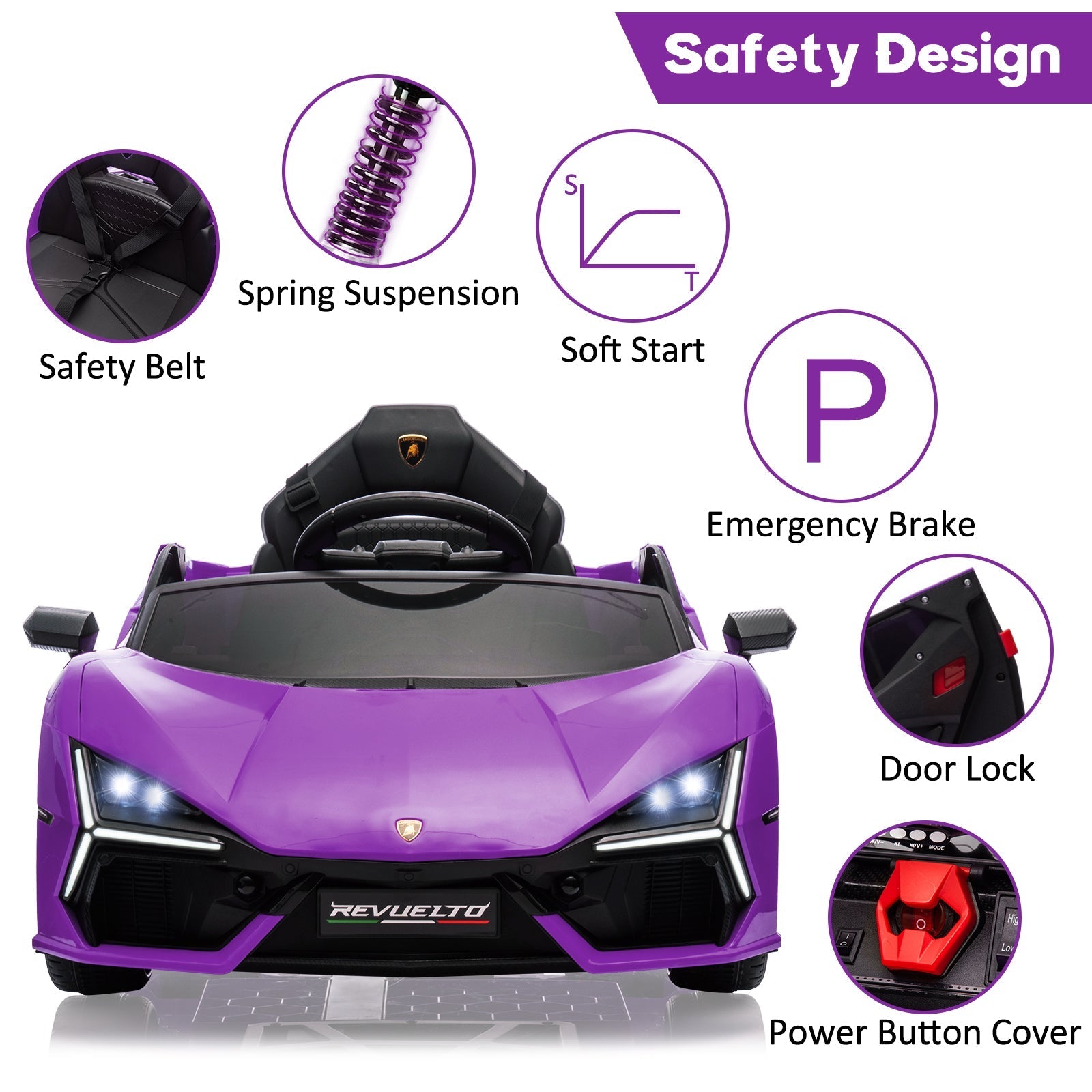 Garvee Ride - P Series: 12V Ride On Car for Kids, Licensed Revuelto Electric Vehicle, Battery Powered Sports Car Toy for Boys & Girls, with Bluetooth, Usb