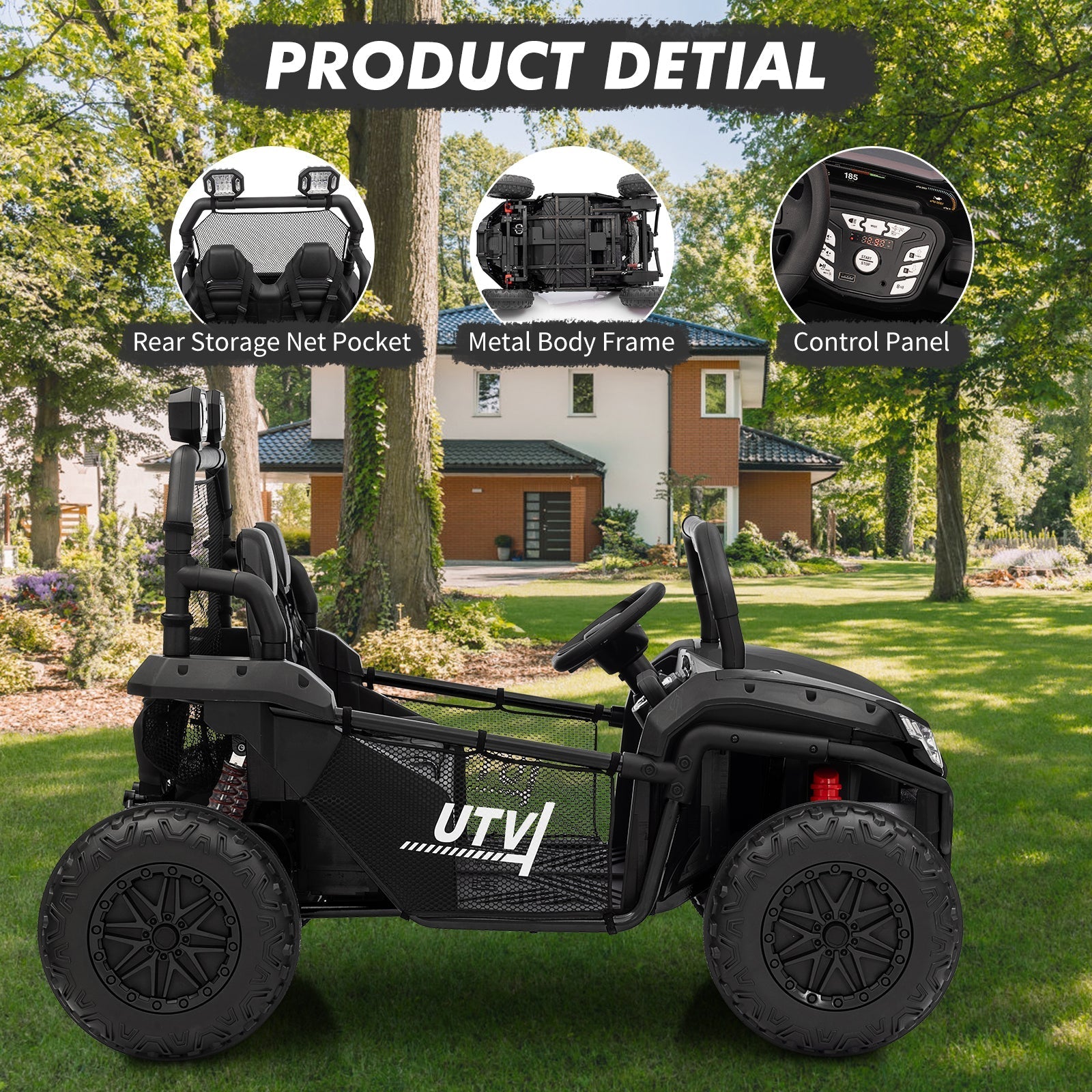 Garvee Ride - P Series: 2 Seater 24V Ride On Car,Electric Vehicle Utv Car for Kids,400W Motors Electric Truck With Remote,4.5MPH Max Speed,Four-Wheel Suspension,Music,Best Gift for Kids,Black