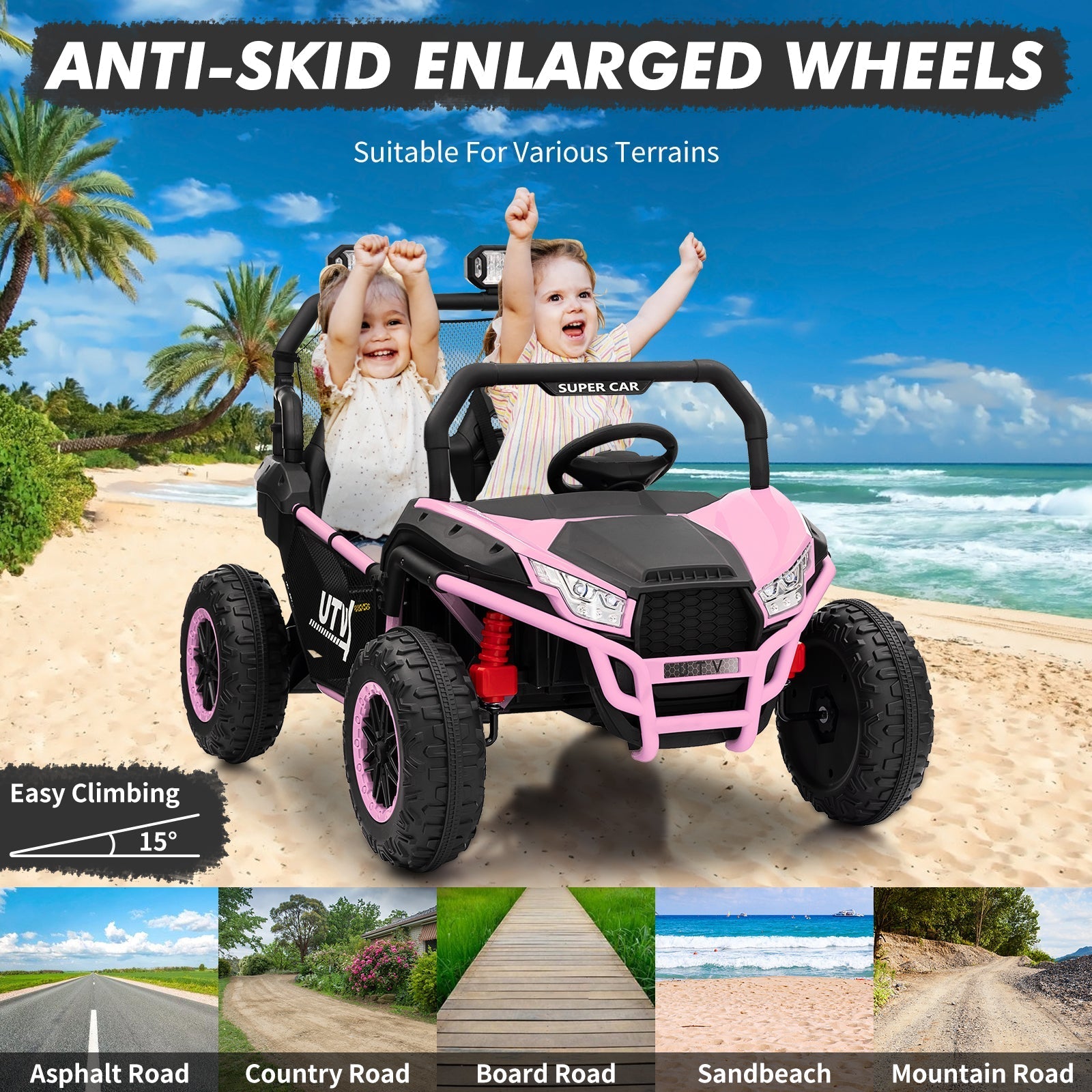 Garvee Ride - P Series: 2 Seater 24V Ride On Car,Electric Vehicle Utv Car for Kids,400W Motors Electric Truck With Remote,4.5MPH Max Speed,Four-Wheel Suspension,Music,Best Gift for Kids,Pink