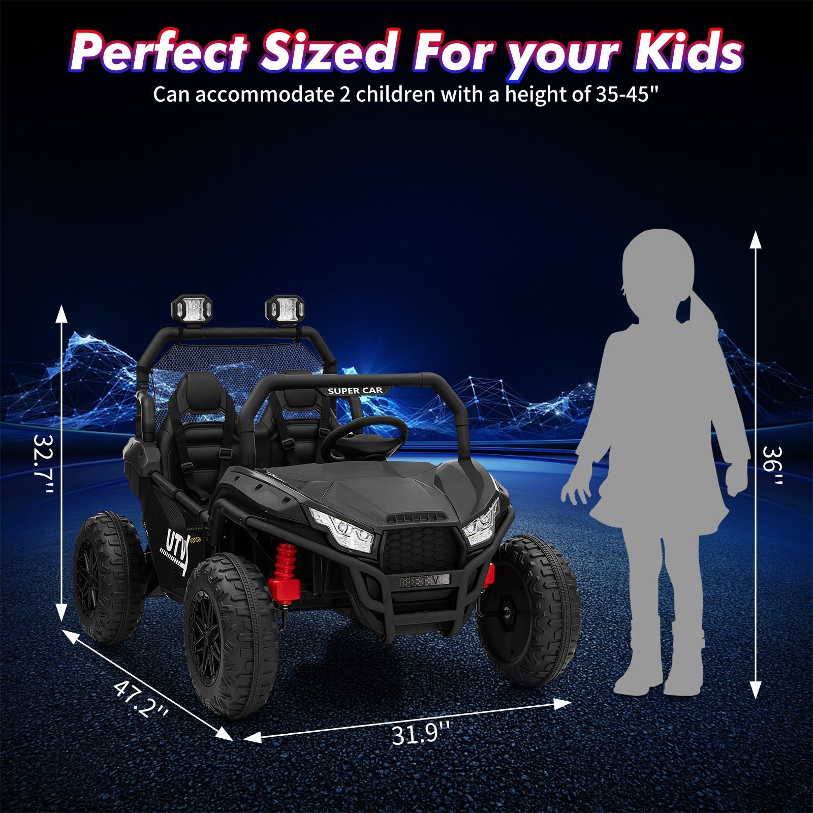 Garvee Ride - P Series: 2 Seater 24V Ride On Car,Electric Vehicle Utv Car for Kids,400W Motors Electric Truck With Remote,4.5MPH Max Speed,Four-Wheel Suspension,Music,Best Gift for Kids,Black