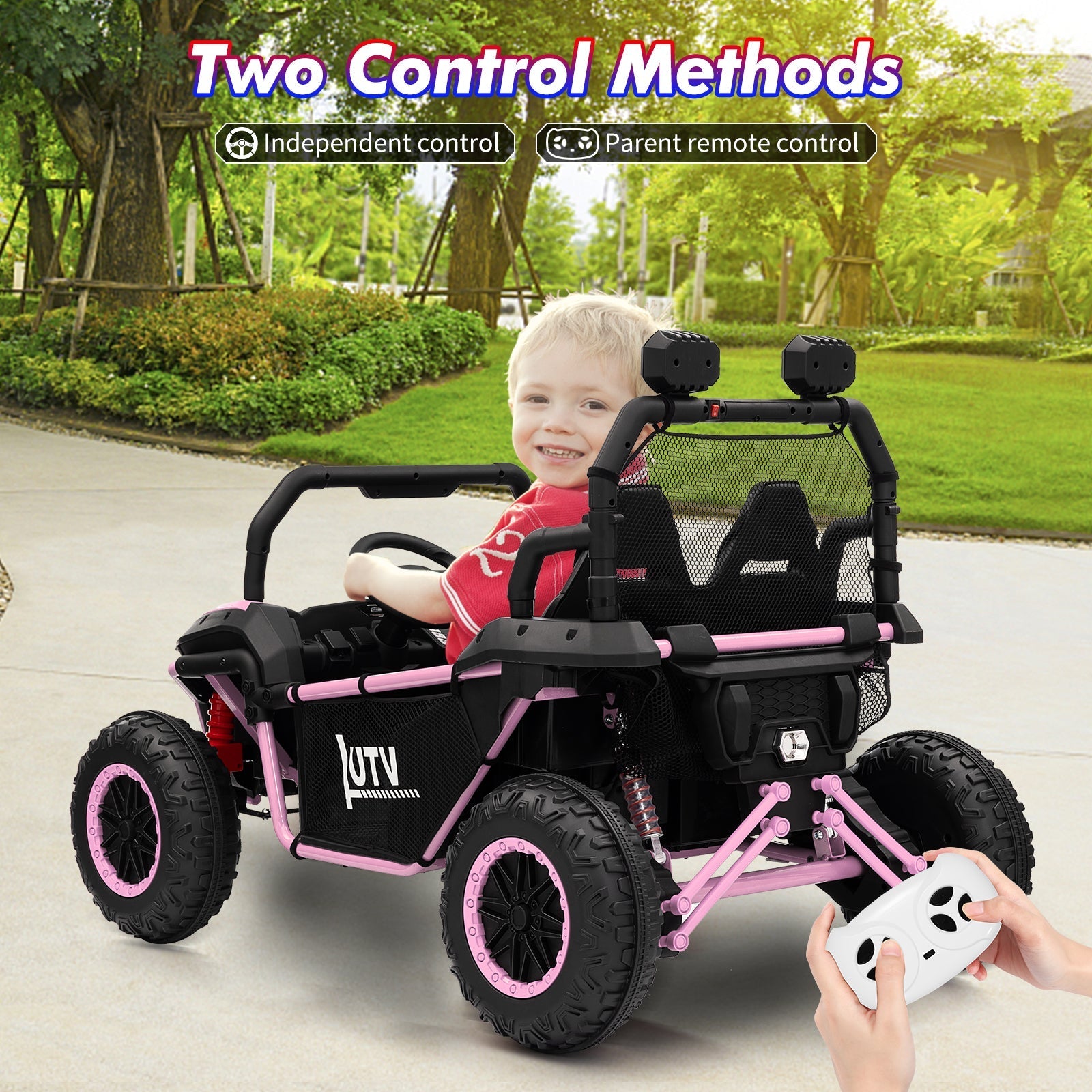 Garvee Ride - P Series: 2 Seater 24V Ride On Car,Electric Vehicle Utv Car for Kids,400W Motors Electric Truck With Remote,4.5MPH Max Speed,Four-Wheel Suspension,Music,Best Gift for Kids,Pink