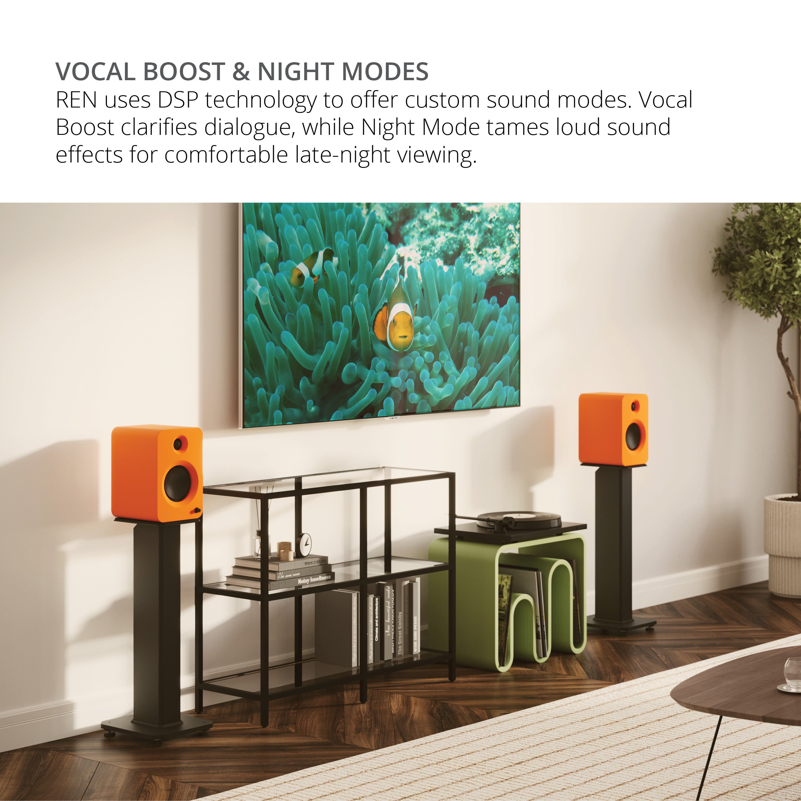 Kanto REN 200W Powered Bookshelf Speakers Pair with HDMI ARC USB-C and Bluetooth 5.3 - Matte Black
