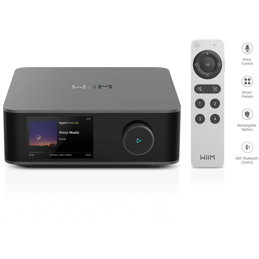 WiiM Amp Ultra Streaming Amplifier Grey with Klipsch RP-600M II Bookshelf Speakers Walnut - HiFi Package