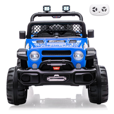 Garvee 12V Kids Electric Ride-On Truck – Dual Motors, 3 Speeds, Remote Control, Spring Suspension, LED Lights, Music, Safety Belt, Storage – Battery Powered Off-Road Toy Vehicle for Boys & Girls Ages 2-8, Blue