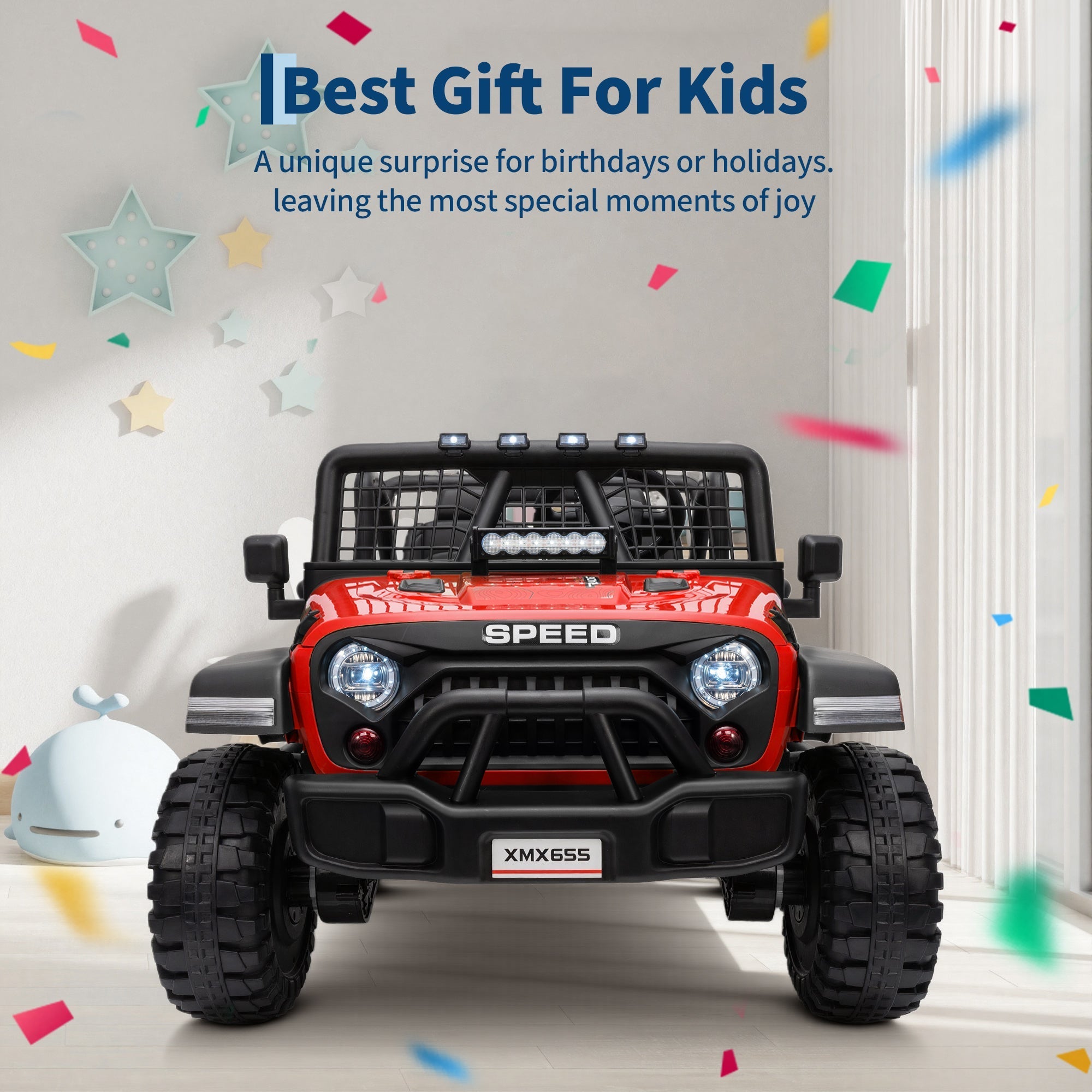 Garvee Ride - P Series: 2 Seater Ride On Car for Kids, 24V Electric Truck with Parent Remote Control, Spring Suspension, 2 Speeds, LED Headlight & Music Player, Kids Electric Vehicle for Aged 3-8 Years