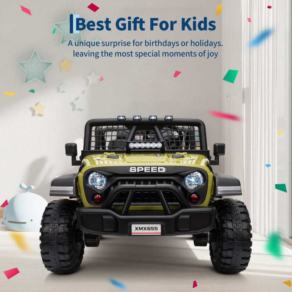 Garvee Ride - P Series: 2 Seater Ride On Car for Kids, 24V Electric Truck with Parent Remote Control, Spring Suspension, 2 Speeds, LED Headlight & Music Player, Kids Electric Vehicle for Aged 3-8 Years