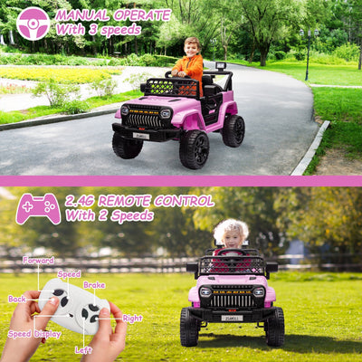 Garvee Ride - P Series: 12V Kids Ride On Truck for Toddles age 3+,with 2.4G Remote Control, Spring Suspension, Battery Display, LED Lights, Music, Battery Powered Ride on Car - Pink