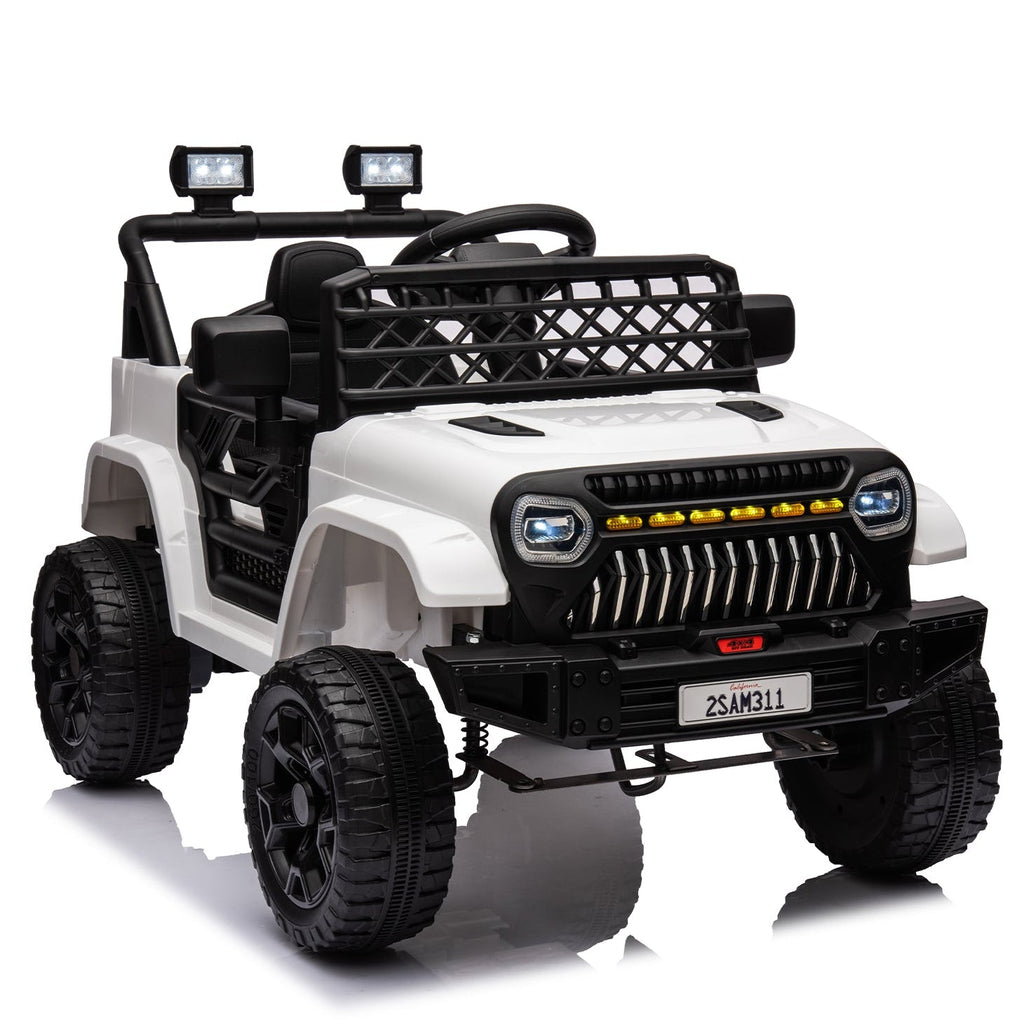Garvee Ride - P Series: 12V Kids Ride On Truck for Toddles age 3+,with 2.4G Remote Control, Spring Suspension, Battery Display, LED Lights, Music, Battery Powered Ride on Car - White