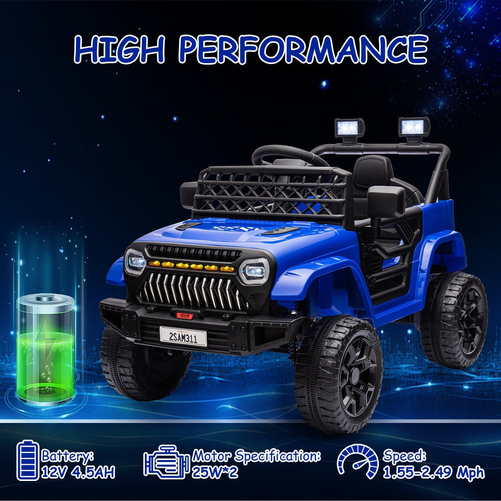 Garvee Ride - P Series: 12V Kids Ride On Truck for Toddles age 3+,with 2.4G Remote Control, Spring Suspension, Battery Display, LED Lights, Music, Battery Powered Ride on Car - Dark Blue
