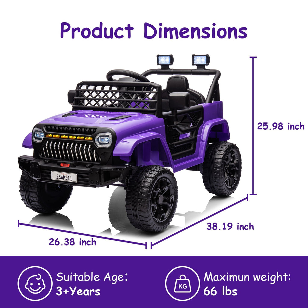 Garvee Ride - P Series: 12V Kids Ride On Truck for Toddles age 3+,with 2.4G Remote Control, Spring Suspension, Battery Display, LED Lights, Music, Battery Powered Ride on Car - Purple