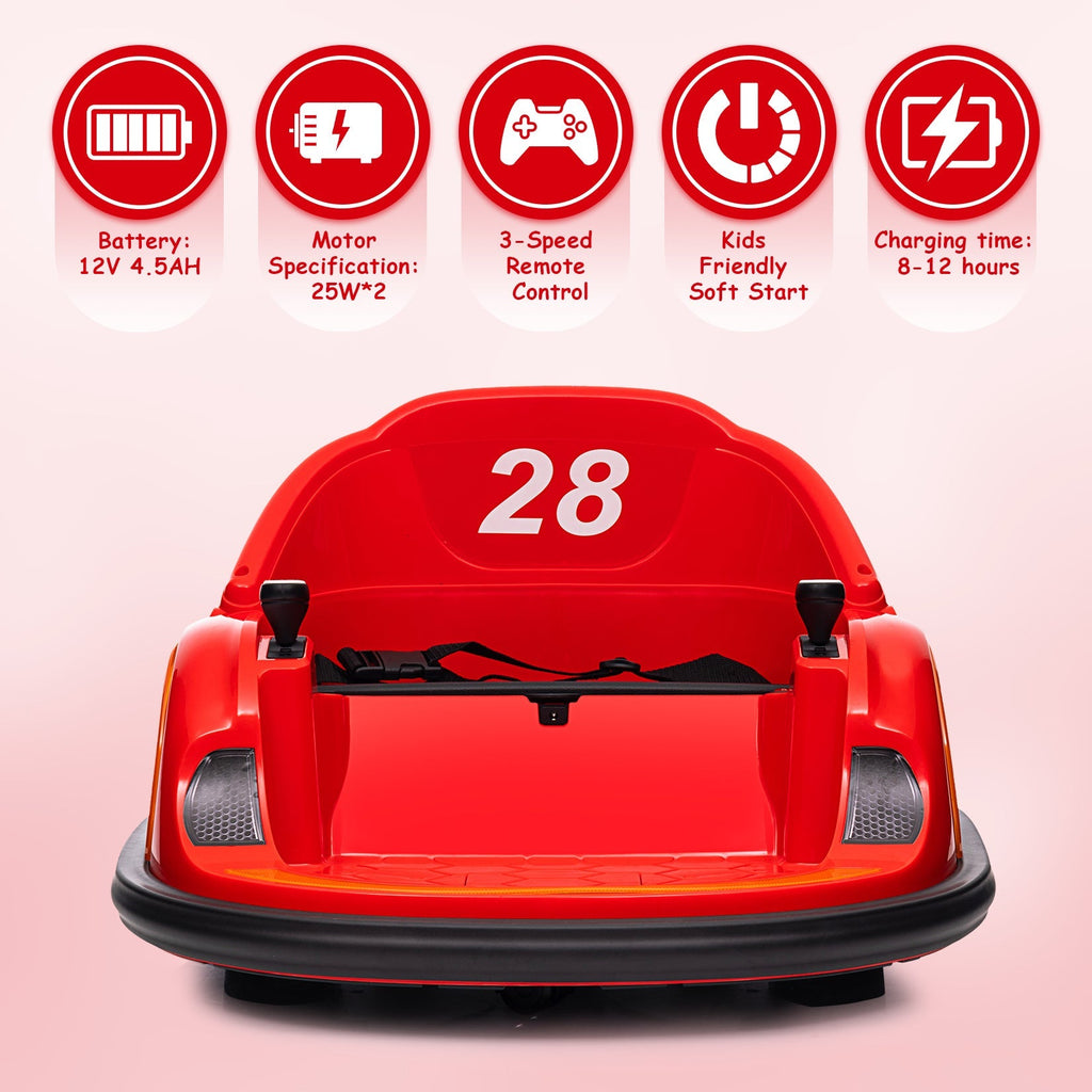 Garvee Ride - B Series: 12V Kids Ride On Bumper Car Electric Vehicle for Toddlers Ride on Toy Bumping Car with Remote Control, Battery Display, 360°Spin, LED Lights, MP3, USB, Red