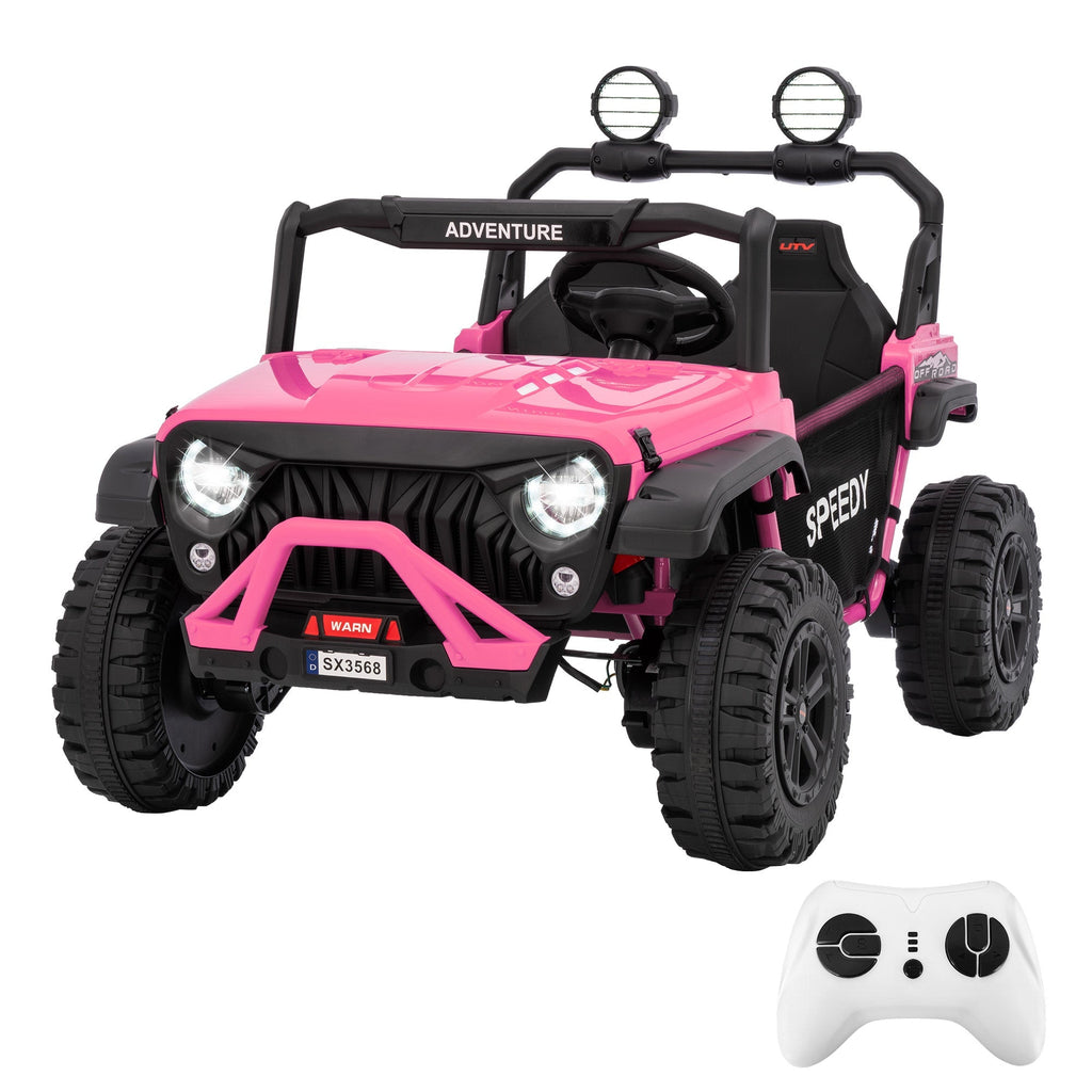 Garvee Ride P Series 24V Kids Toddler Ride On Truck 4WD 3 Speeds Large 7AH Battery Bluetooth MP3 Parent Safety Brake Red Outdoor Play - Pink