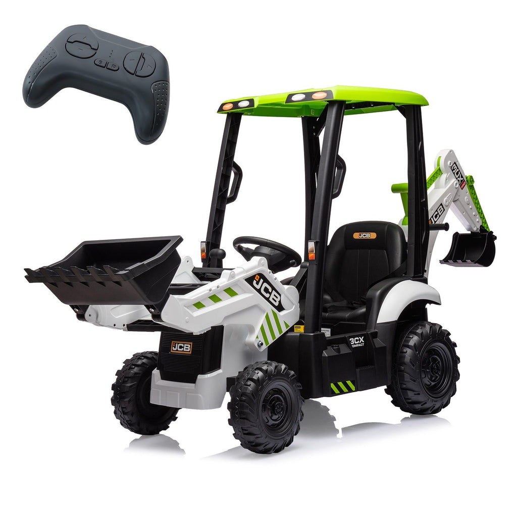 Garvee Ride - P Series: 4-in-1 Ride-On Tractor for Kids: Excavator, Bulldozer, Removable Tent, 12V Battery, Remote Control, Front Loader, Horn, EVA Tires - White