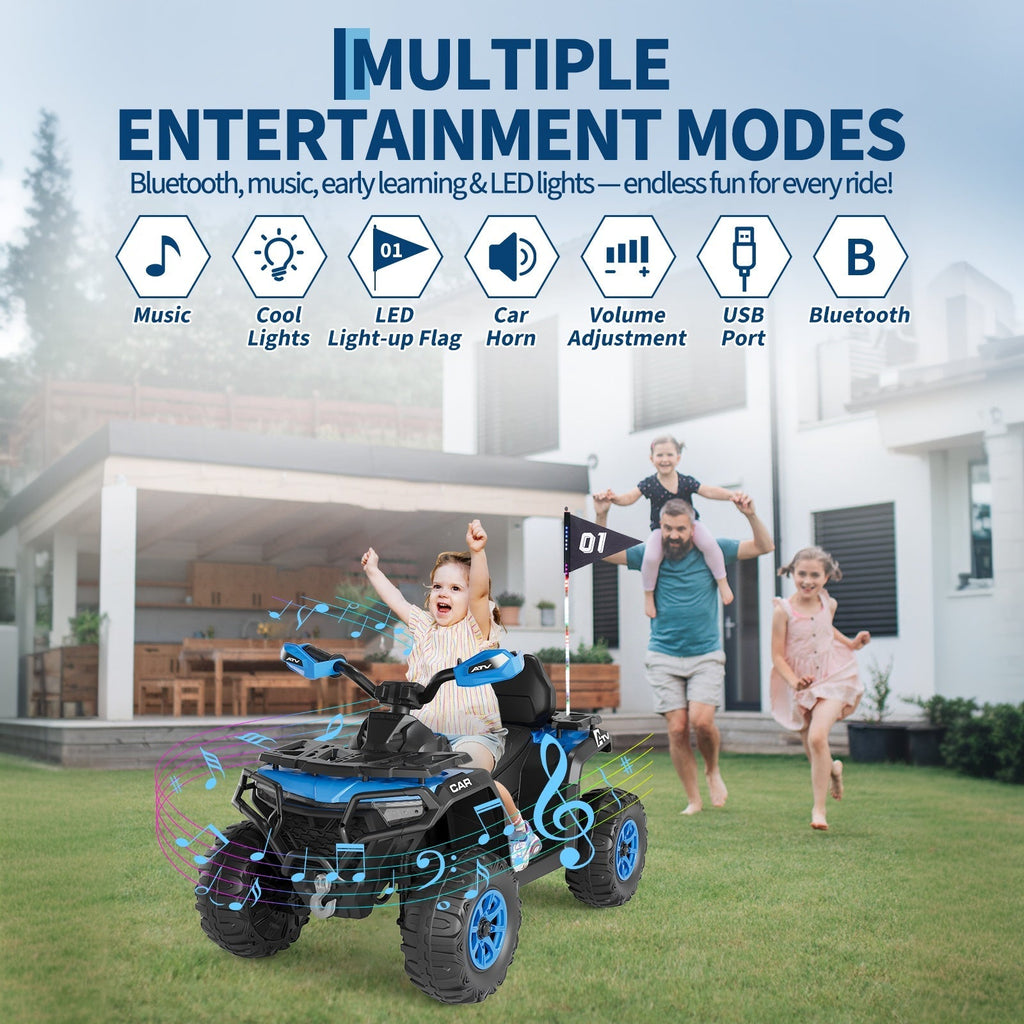 Garvee 12V Electric Ride On Car for Kids 3-8 Years, 2 * 45W Motor, Remote Control, LED Lights, Music Player & Emergency Brake, Battery Powered Cars for Toddlers & Big Kids - Blue