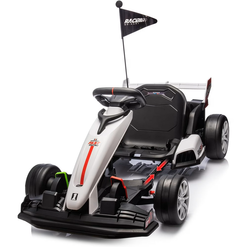 Garvee Ride - G Series: 24V 7Ah Battery Two 200W Motors, 7.5MPH Fast Drifting Circling Car, Stretchable Length Electric Ride Toy,Max Load 135lbs, Racing Toy for Kids 6+ Years,White
