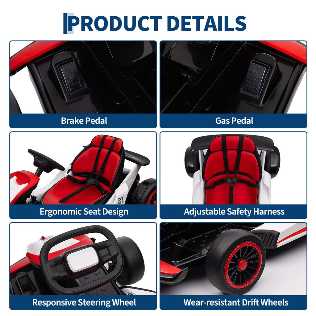 Garvee Ride - G Series: 6+,24V Drift Kart with 2X200W Strong Motor, 7AH Big Battery, Electric Pedals, Electric Go Kart Outdoor Race Toy - Red