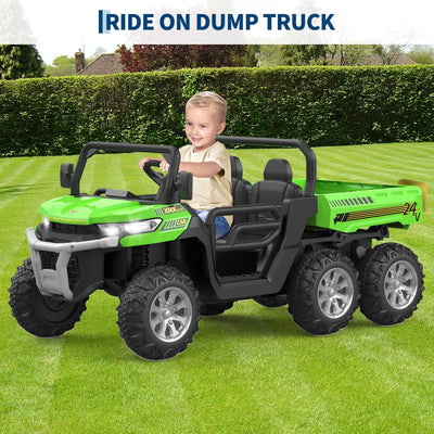 Garvee 2-Seater 6x6 Ride-On Dump Truck: 24V, Remote Control, Battery Powered UTV,Tires, 6-Wheeler, for 3 years and up - Green