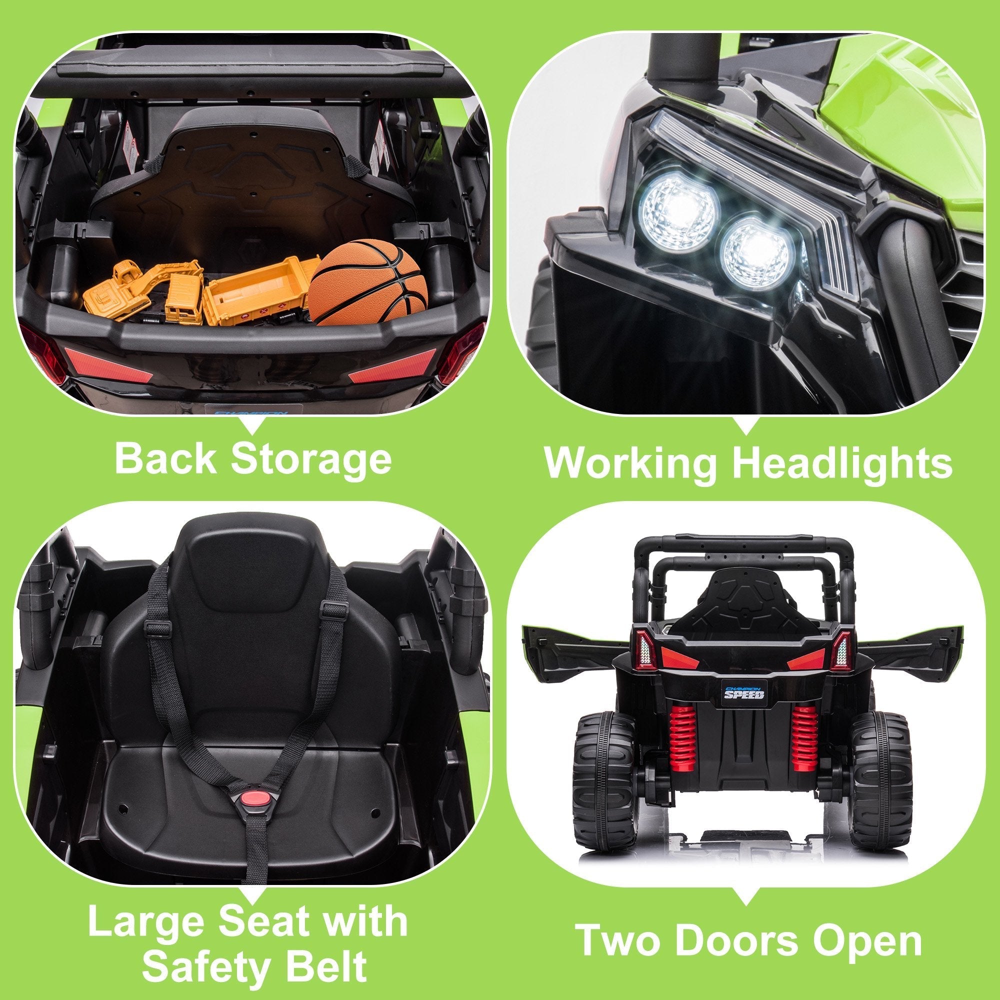 Garvee Ride - P Series: 12V Toy Electric Truck Utv with Large Wide Seat and Remote Control, Led Lights, Wireless Connection, Music, 2 Spring Suspension for 3-8 Boys & Girls