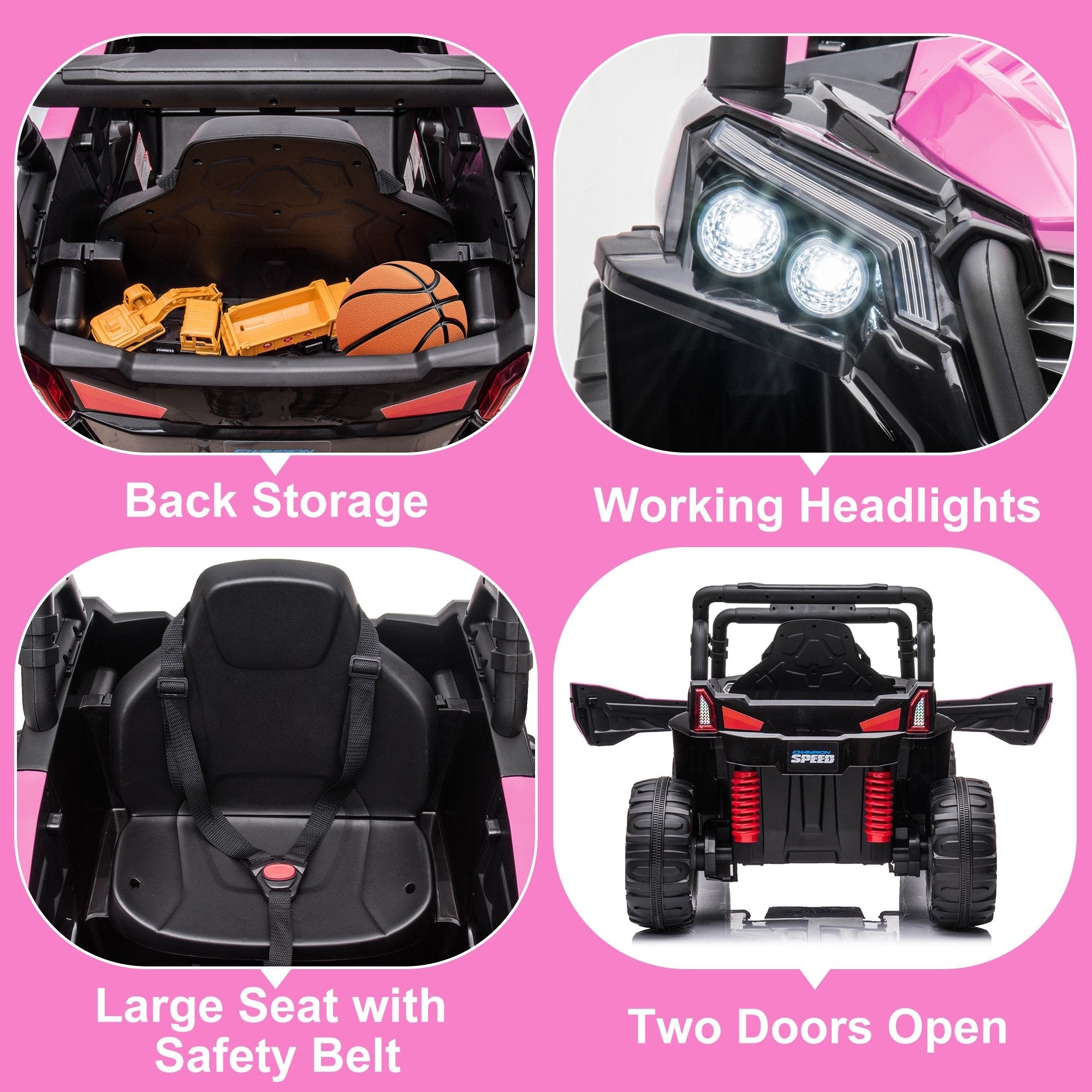 Garvee Ride - P Series: 12V Toy Electric Truck Utv with Large Wide Seat and Remote Control, Led Lights, Wireless Connection, Music, 2 Spring Suspension for 3-8 Boys & Girls