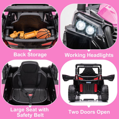 Garvee Ride - P Series: 12V Toy Electric Truck Utv with Large Wide Seat and Remote Control, Led Lights, Wireless Connection, Music, 2 Spring Suspension for 3-8 Boys & Girls