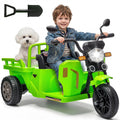 Garvee Ride P Series 3-Wheels Electric Tricycle w/Trailer, 12V Battery Powered Kids Motorcycle with Sand Shovel, 2x55W Motors, Bluetooth, Music, Headlight, Ride on Motorcycle for Kids Toddlers, Gift for Boys Girls, Green