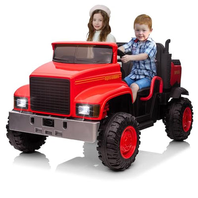 Garvee Ride - P Series: 24V Ride On Truck with Remote Control Electric UTV Vehicles with Dump Bed, 4WD Power 4x200W Motors,4xSpring Suspension, 3 Speeds, 2 Seater Kids Ride On Toys Best Gifts for Kids - Red