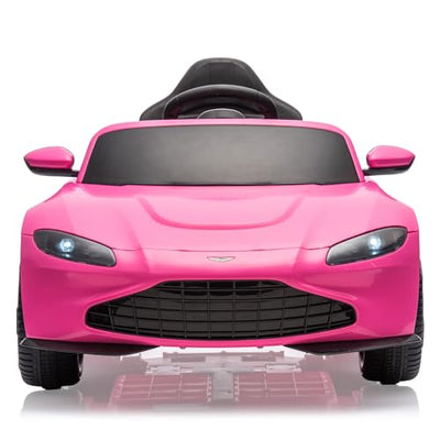 Garvee Ride - P Series: 12V Ride on Sports Car for Kids Licensed Aston Martin Battery Powered Car Toddles Ride on Toy with Remote Control, Horn, Soft Start, LED Lights, Music, USB, Electric Vehicle for Boys Girls (Pink)