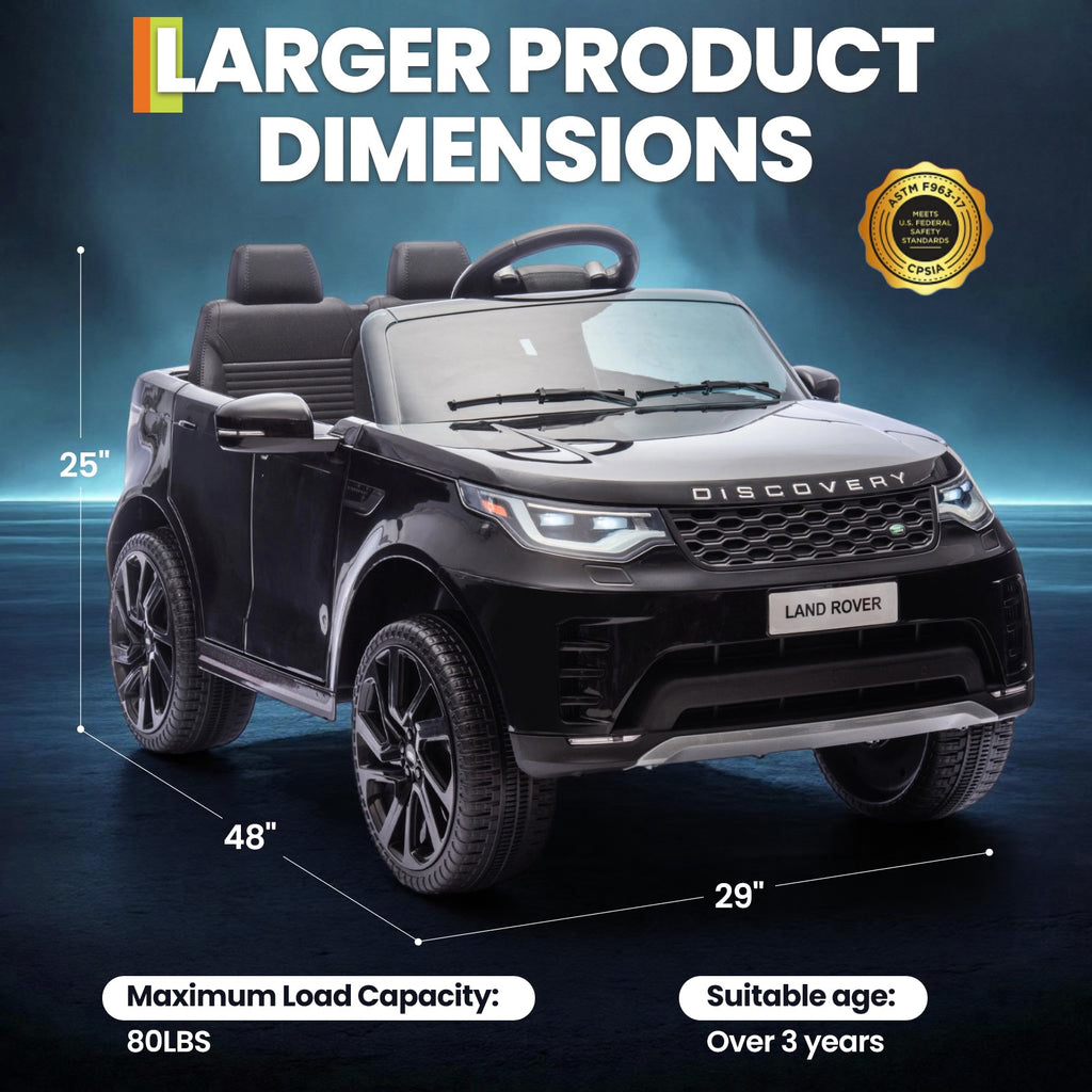 Garvee Ride P Series 12V Kids Ride On Car Land Rover Style Dual Motors 3 Speed Modes 4.5Ah Battery Safety Seatbelt Remote Control Black Outdoor Play - Black