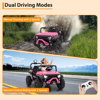 Garvee Ride P Series 24V Kids Toddler Ride On Truck 4WD 3 Speeds Large 7AH Battery Bluetooth MP3 Parent Safety Brake Red Outdoor Play - Pink