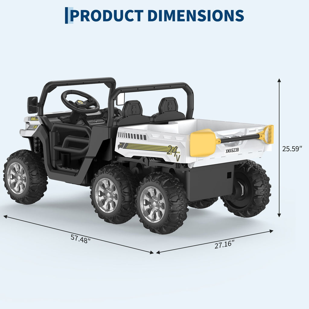 Garvee Ride - P Series: 2-Seater Ride on Car,6X6 24V Kids Ride On Dump Truck with Remote Control Electric Utility Vehicles UTV Battery Powered 6 Wheeler, for 3 years and up - White