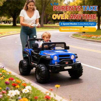 Garvee 12V Kids Electric Ride-On Truck – Dual Motors, 3 Speeds, Remote Control, Spring Suspension, LED Lights, Music, Safety Belt, Storage – Battery Powered Off-Road Toy Vehicle for Boys & Girls Ages 2-8, Blue