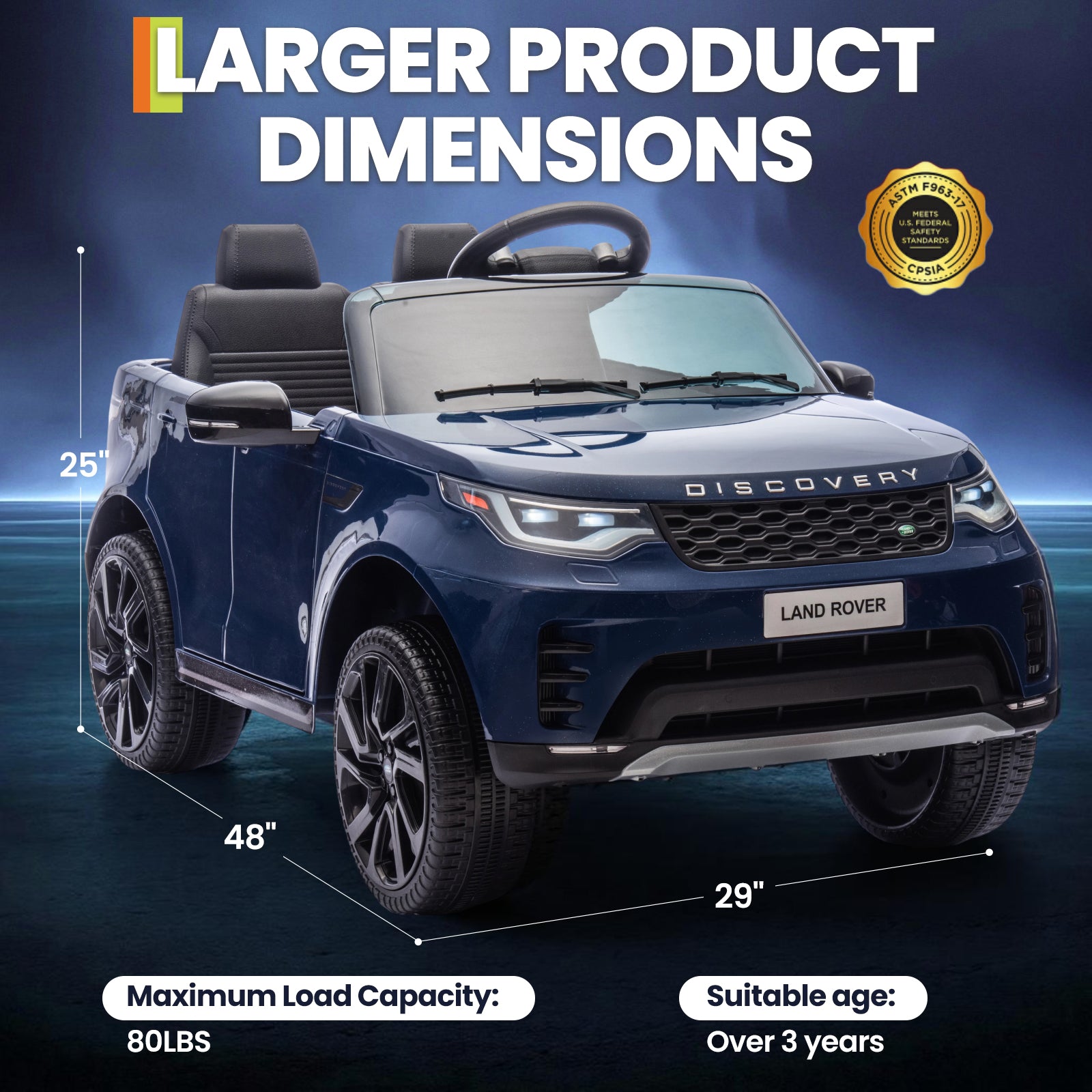 Garvee Ride P Series 12V Kids Ride On Car Land Rover Style Dual Motors 3 Speed Modes 4.5Ah Battery Safety Seatbelt Remote Control Black Outdoor Play - Dark Blue