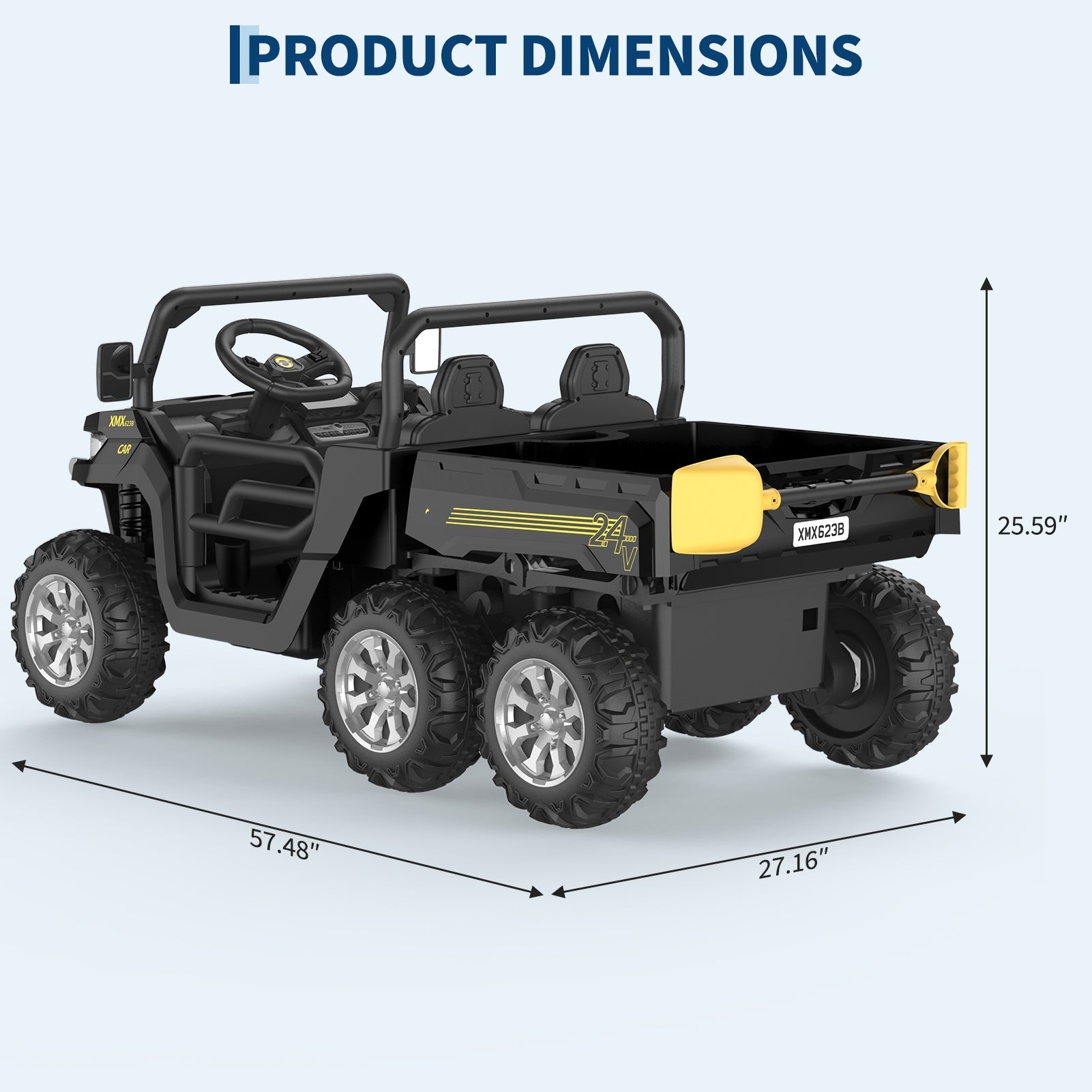 Garvee Ride - P Series: 2-Seater Ride on Car,6X6 24V Kids Ride On Dump Truck with Remote Control Electric Utility Vehicles UTV Battery Powered 6 Wheeler, for 3 years and up - Black
