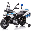 Garvee Ride P Series 12V BMW Police Motorcycle for Kids: 2 Speeds, LED Headlights, Spring Suspension, MP3, Music, Training Wheels, for Boys and Girls - White