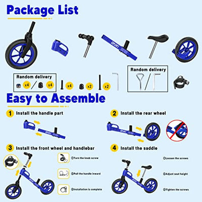 Garvee Upgraded Balance Bike for 2 3 4 5 Year Old Kids Boys Girls 12-Inch Wheels Training Bike No Pedal Adjustable Seat & Handlebar Height (New Blue)